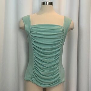Classiques Entier Silk Aqua Square Neck Ruched Front Tank Top Women Size XL